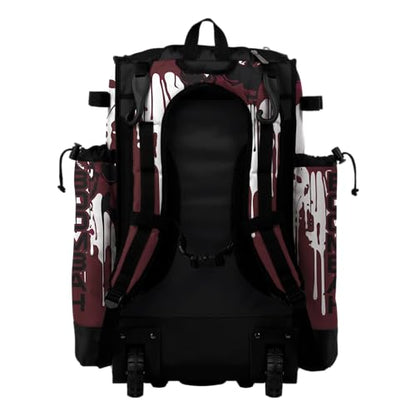 Boombah Superpack Hybrid Rolling Bat Bag - Wheeled & Backpack Version - Graffiti Drip - Multiple Color Options - color: Black/Maroon/White