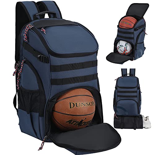TRAILKICKER Basketball Bag Backpack with Ball Holder Multi-Sport Backpack for Soccer Volleyball Football Baseball Helmet - color: TK2-Navy, size: Large