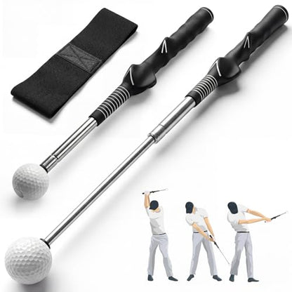 Retractable Golf Swing Trainer, Telescopic Practice Club with Click Feedback, Right-Handed Ergonomic Grip & Arm Band, Grip/Posture Correction, Portable Indoor/Outdoor Tempo & Swing Path Aid