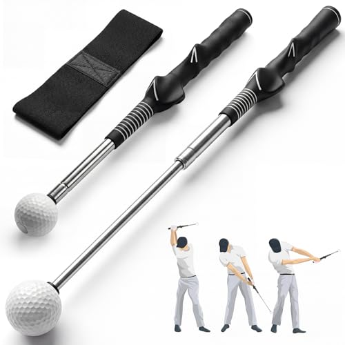 Retractable Golf Swing Trainer, Telescopic Practice Club with Click Feedback, Right-Handed Ergonomic Grip & Arm Band, Grip/Posture Correction, Portable Indoor/Outdoor Tempo & Swing Path Aid