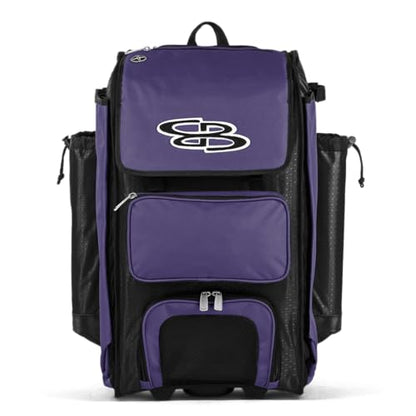 Boombah Catchers Superpack Hybrid Rolling Bat Bag - Multiple Colors - Wheeled & Backpack Version - color: Black/Purple