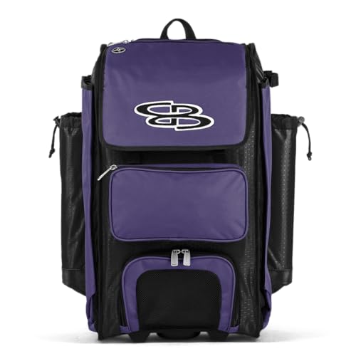 Boombah Catchers Superpack Hybrid Rolling Bat Bag - Multiple Colors - Wheeled & Backpack Version - color: Black/Purple