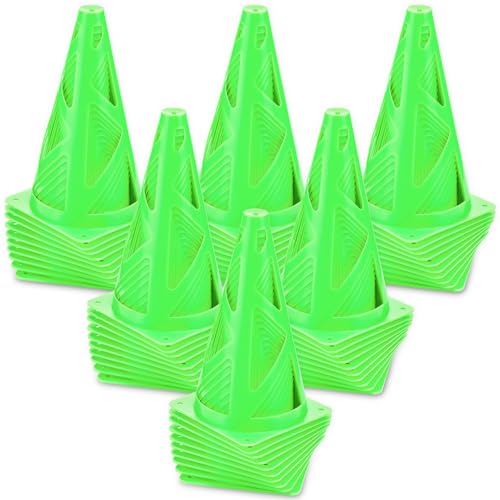 Tuanse 60 Pieces Plastic Agility Cones, 9 Inch Indoor Outdoor Training Sport Cone, Soccer Flexible Cone Sets Marker Cones for Kid Dog Training, Party, Drills, Basketball, Soccer - color: Green
