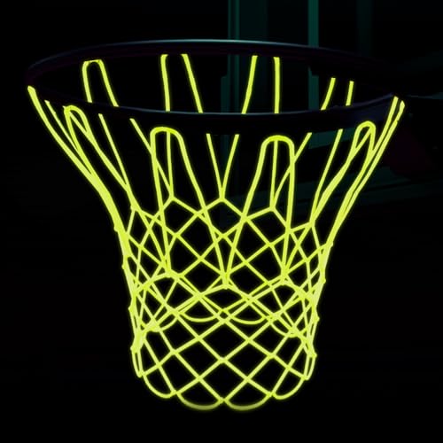 Glow Basketball Net Outdoor 12 Loops Luminous Basketball Nets Heavy Duty Net Replacement Anti Whip All Weather Nylon Light-Up Accessories for Pool Sports (White)