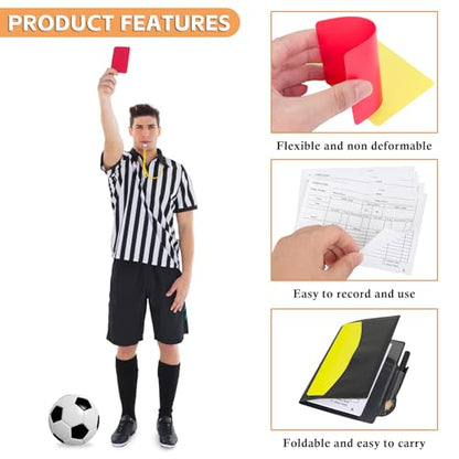 Soccer Referee Card Set, Red and Yellow Warning Cards with Record Paper, Pencil, Card Storage Wallet, Soccer Referee Kit for Football Matches, Training, Sports Games