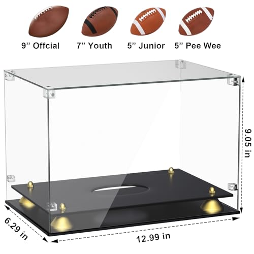 KKU Acrylic Football Display Case - Clear Double Tier Black Stand for Signed Autographed Football Display - size: Football display case