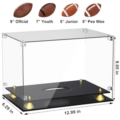 KKU Acrylic Football Display Case - Clear Double Tier Black Stand for Signed Autographed Football Display - size: Football display case