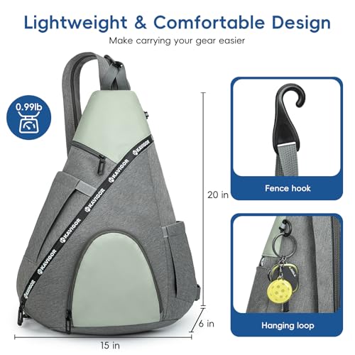 KAVIGOR Pickleball Bag, 7 Pockets & Upgraded Zippers, Lightweight Sling Bag with Detachable Strap & Water-Resistant Pocket