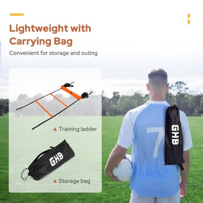 GHB Pro Agility Ladder 2 Pack Agility Training Ladder Speed 12 Rung 20ft with Carrying Bag (Yellow and Orange)