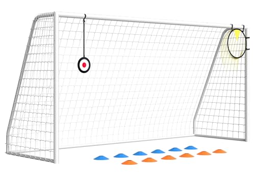 12×6FT Soccer Goal for Backyard,Sturdy Metal Frame Soccer Goal with Shooting Target Net, 12 Training Cones,Outdoor Full Size Soccer Goals Training Equipment for Kids Teens Adults - size: 12x6