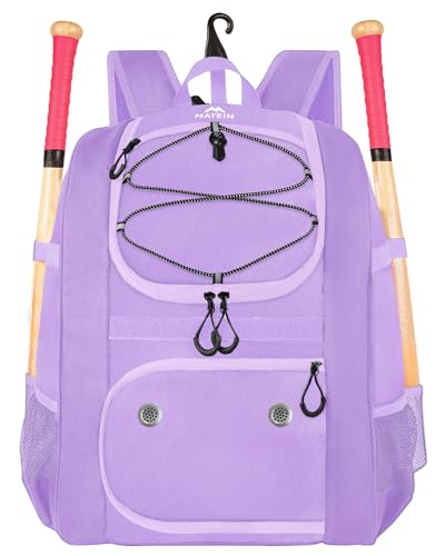 MATEIN Softball Bag, Lightweight Baseball Backpack with Shoe Compartment, Baseball Bag with Fence Hook for TBall Bat & Equipment, Softball Gifts Catchers Backpack for Women Fit Catcher’s Mitt, Helmet - color: Purple