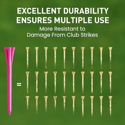 FINGER TEN Golf Tees Plastic Unbreakable Easy to Find Bulk Value 200/500/1000 Count, 2 3/4 3 1/4 Inch Tee Driving Range Reduce Friction, Green Red White USA Flag Practice - color: Pink, size: 500 Count (2 3/4 Inch)