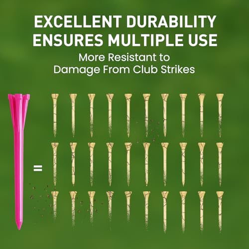 FINGER TEN Golf Tees Plastic Unbreakable Easy to Find Bulk Value 200/500/1000 Count, 2 3/4 3 1/4 Inch Tee Driving Range Reduce Friction, Green Red White USA Flag Practice - color: Pink, size: 500 Count (3 1/4 Inch)