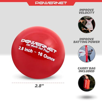 PowerNet Weighted Baseballs for Hitting Training, Baseball Training Equipment for Throwing & Batting, Build Muscle & Strength, 6 Balls 2.8" 12-20 oz - color: 16 Oz - Red