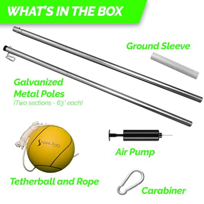 STERLING Sports Premium Tetherball Set Heavy Duty Tether Ball, Rope and Pole Set, 10-1/2' Tall for Outdoor Backyard