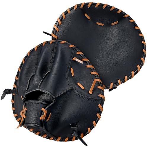 1 PC Baseball and Softball Training Glove,Flat Infield Training Glove for Right-Hand Throw,Baseball&Softball Fielding Gear PVC Infield Flat Mitt for Men&Women Catching Balls Fielding Drills&Practice - color: Black/Brown