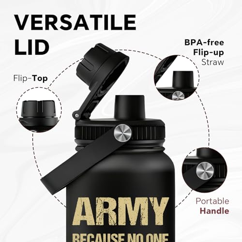 Fufandi Veteran Gifts, Army Gifts for Men - Veterans Day Fathers Day Retirement Gift for Army, Navy, Air Force, Veteran Water Bottle 32oz - color: Veteran Black