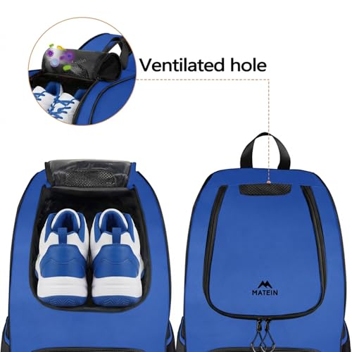 MATEIN Basketball Bag, Sturdy Soccer Bag with Ball Holder & Shoe Compartment, Large Basketball Backpack for Training Equipment, Water Resistant Sports Ball Backpack Fits Volleyball Football, Colorful - color: Blue