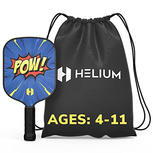 Helium Pickleball Paddle for Kids – Child Size Paddle for Children 12 and Under, Lightweight Honeycomb Core, Graphite Strike Face, Pickleball Paddle & Drawstring Bag - POW! - style: 1 Paddle Set