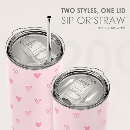 SANDJEST Heart Tumbler 20oz, Stainless Steel Travel Cup with Lid, Insulated Coffee Mug, Heart Gifts for Women Girls Friends Sisters on Birthday Christmas Valentine (Pink) - color: Heart 1