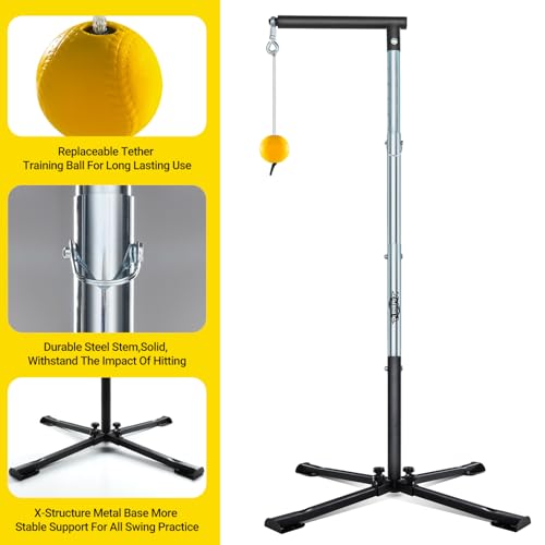 PLAYAPUT Baseball Softball Batting Tee with Tethered Ball, Auto Reset Baseball Swing Trainner, Softball Hitting Trainner, Height Adjustable 20-45 inches Hitting Tee Improve Swing Power,Accuracy