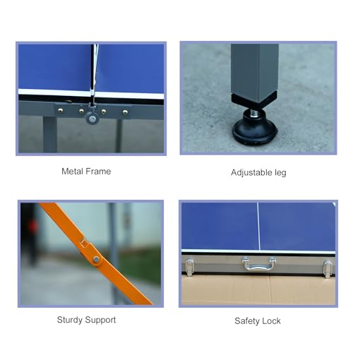 6ft Mid-Size Table Tennis Table, Portable Ping Pong Table Set with Net, Handle, 3 Balls, 2 Rackets Indoor&Outdoor Foldable Sports Set for Game Rooms, Apartments Blue One Size