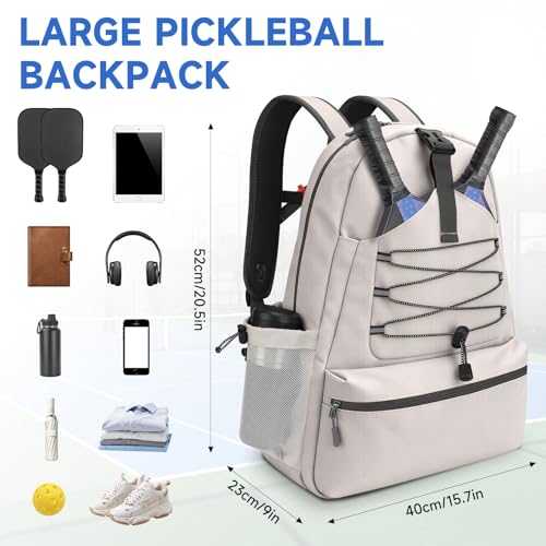 SANLIKE Pickleball Bag Backpack for Men Women，Large Pickle Ball Paddle Bag Fits 2 to 4 Paddles,Sports Duffle Bags with Shoe Compartment and Pocket - color: White