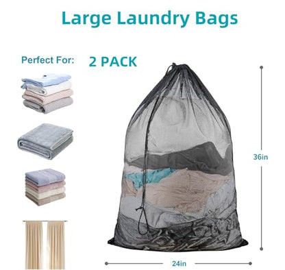 2 Pack Mesh Laundry Bags, 23 x 34 Inches Heavy Duty Mesh Laundry Bag, Large Laundry Drawstring Bag for College, Dorm, Travel, Family and Apartment Dwellers (blue) - color: blue