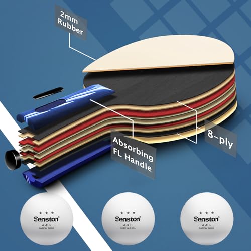 Senston Ping Pong Paddles with Carry Case, Pro Table Tennis Paddle Set of 2 with 3 Ping Pong Balls Indoor/Outdoor Play - color: Black, Red