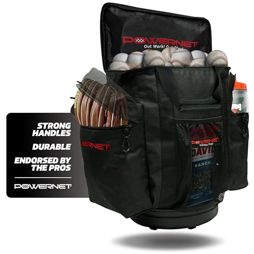 PowerNet Baseball Softball Coaching Bucket Caddy Cover, Multiple Pockets Carry Gameday Essentials, 3 Styles for 6 Gallon Bucket Organization Including All Terrain Wheeled - color: Softside Ball Carrier