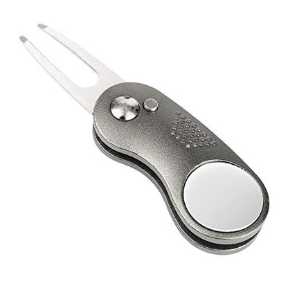 Mile High Life Golf Divot Repair Tool, All Metal Foldable Divot Tool with Pop-up Button & Magnetic Ball Marker - color: Gray Curve