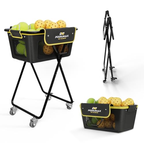 Pickleball Tennis Ball Hopper, Holds 180 Tennis-Balls or 150 Pickle Balls, Foldable Pickleball Caddy for Men Women Teen, Waterproof Tennis Ball Basket for Learners & Coaches