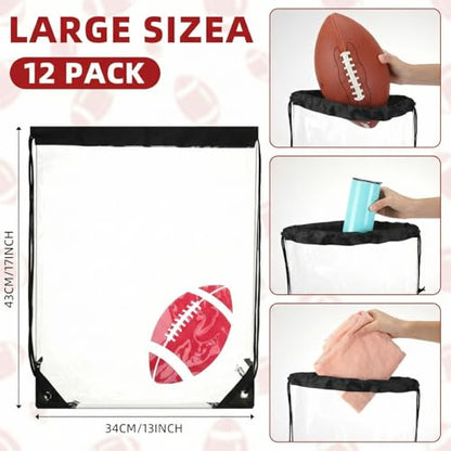 Cholemy 12 Pcs Clear Football Drawstring Bags Drawstring Backpack 17 x 13 Inch Football Gift Bags Goodie Bags Party Favor Bags Waterproof Plastic Sports Gym Bags for Football Sports Events Stadium - style: Football Style