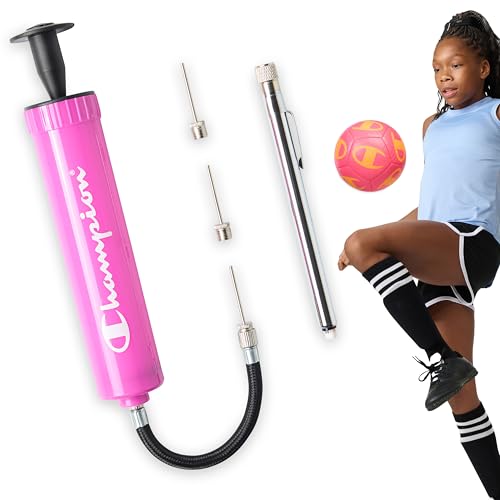 Champion Replacement Ball Pump with Metal Inflation Replacement Needles for Sports Balls with Compact Case, Compatible with Most Pumps for Basketball, Soccer, Football, Volleyball & Yoga Balls - color: Pink/Black, style: Classic