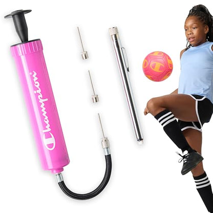 Champion Replacement Ball Pump with Metal Inflation Replacement Needles for Sports Balls with Compact Case, Compatible with Most Pumps for Basketball, Soccer, Football, Volleyball & Yoga Balls - color: Pink/Black, style: Classic