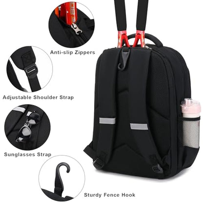 ACESAK Tennis Backpack Tennis Bag for Women Men - Tennis Bag Holds 2 Rackets, Badminton Squash, Pickleball Paddles Balls - color: Black
