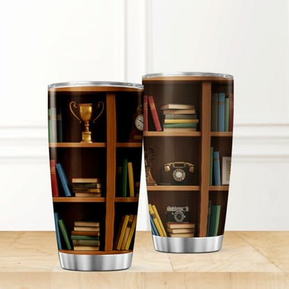 CUBICER Bookshelf Design Stainless Steel Tumbler 20 Oz For Book Lovers Teachers Librarians And Writers Gift Reading Enthusiasts Heat Coffee Iced Insulated Hot Cool Travel - color: Literary Aesthetic P6