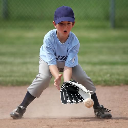 Baseball Glove + Ball Sets, Softball Glove, Baseball Mitt, 10.5''-12.5'' for Youth/Adult Training and Beginner Play, Synthetic Leather Softball Mitt - color: Black,White, size: 10.5"