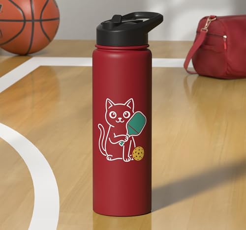 Pickleball Paddle Ball Player Minimal Clean Sports Fan Match Stainless Steel Insulated Water Bottle - color: Red