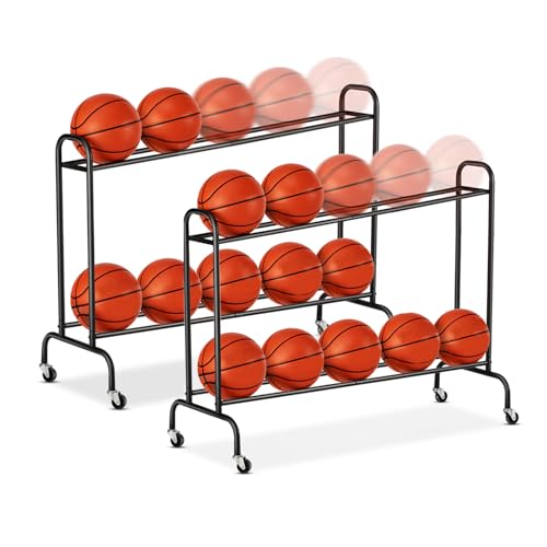 EXTCCT Tilt Basketball Rack Ball Storage Holder - Tilt Basketball Shooting Training Rack, Garage Sports Equipment Organizer, Outdoor and Indoor Rolling Balls Cart with Wheels - color: 2 PCS