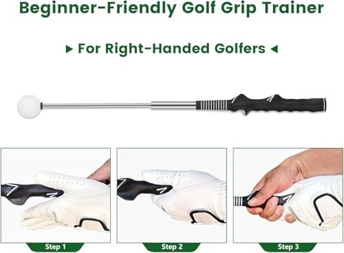 5-in-1 Retractable Golf Swing Trainer, Training Aid with Grip Trainer, Swing Mechanics for Beginners & Tempo Training for Advanced, Click Feedback, Arm Connection, Right/Left-Handed, Indoor/Outdoor - style: Right-Handed Golf Swing Trainer