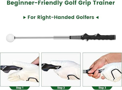 5-in-1 Retractable Golf Swing Trainer, Training Aid with Grip Trainer, Swing Mechanics for Beginners & Tempo Training for Advanced, Click Feedback, Arm Connection, Right/Left-Handed, Indoor/Outdoor - style: Right-Handed Golf Swing Trainer