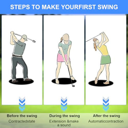 Retractable Golf Swing Trainer with 2 Alignment Sticks – Training Aid for Grip, Strength & Tempo, Swing Mechanics, Arm Band, Indoor/Outdoor Practice, Right/Left Handed