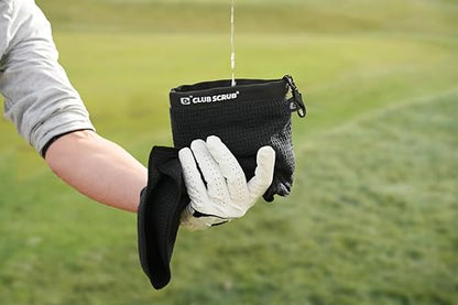 Club Scrub Towel Pro, Golf Club and Ball Cleaning Pouch with Attached Towel, Waterproof Exterior, Waffle-Weave Microfiber (Black) - color: Black