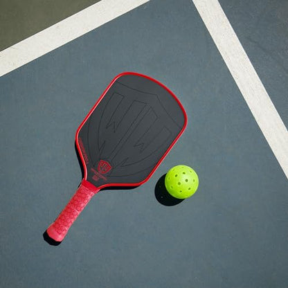 Paddle - USAPA Approved - T700 Carbon Fiber for Ultimate Spin - Elongated Handle and Shape for Power - Paddle Cover, Paddle Eraser, Lead Tape, Sweatband Included - color: Red