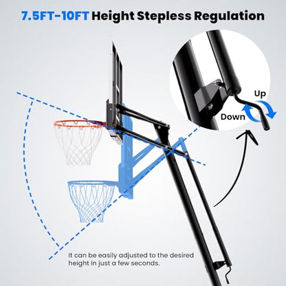 BACKYARD BLITZ Basketball Hoop, 44&48IN&54IN Backboard Portable Basketball Goal System, 10FT Hand-Crank Adjustable Basketball Hoops Outdoor - size: Basketball Hoop 54in Backboard