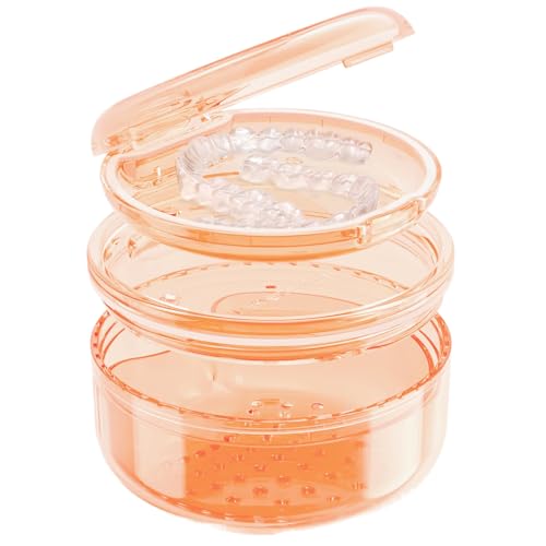 Denture Case Retainer Cleaning Case: 2 in 1 Retainer Case, No-Leak Denture Bath Box Cup, Complete Clean Care for Dentures, Clear Braces, Mouth Guard, Night Guard & Retainers - color: Orange