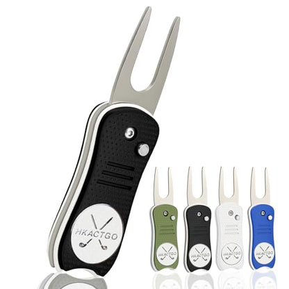 Golf Divot Repair Tool with Premium Metal Gift Box, Heavy Duty 2-Layer Stainless Steel & ABS, Thicker & Harder Prongs, Foldable, Magnetic Ball Marker,Green - color: Black