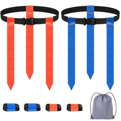 Adjustable Flag Football Belts for Youth/Adults, Set of 4/10 Tear-Resistant Belts for Football Training/Games/Outdoor - color: 4 Pcs: 2 Blue and 2 Red