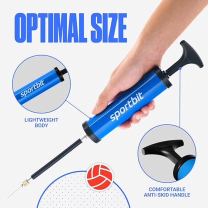 SPORTBIT Ball Pump for Sports Balls - Hand Pump for Football, Soccerball, Volleyball, Basketball Inflator, Ball Air Pump - Exercise Balls - Comes with 5 Needles